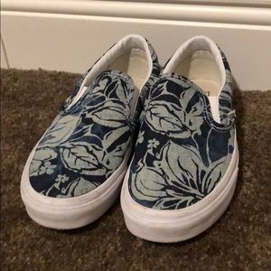 Blue Floral Vans Slip Ons
